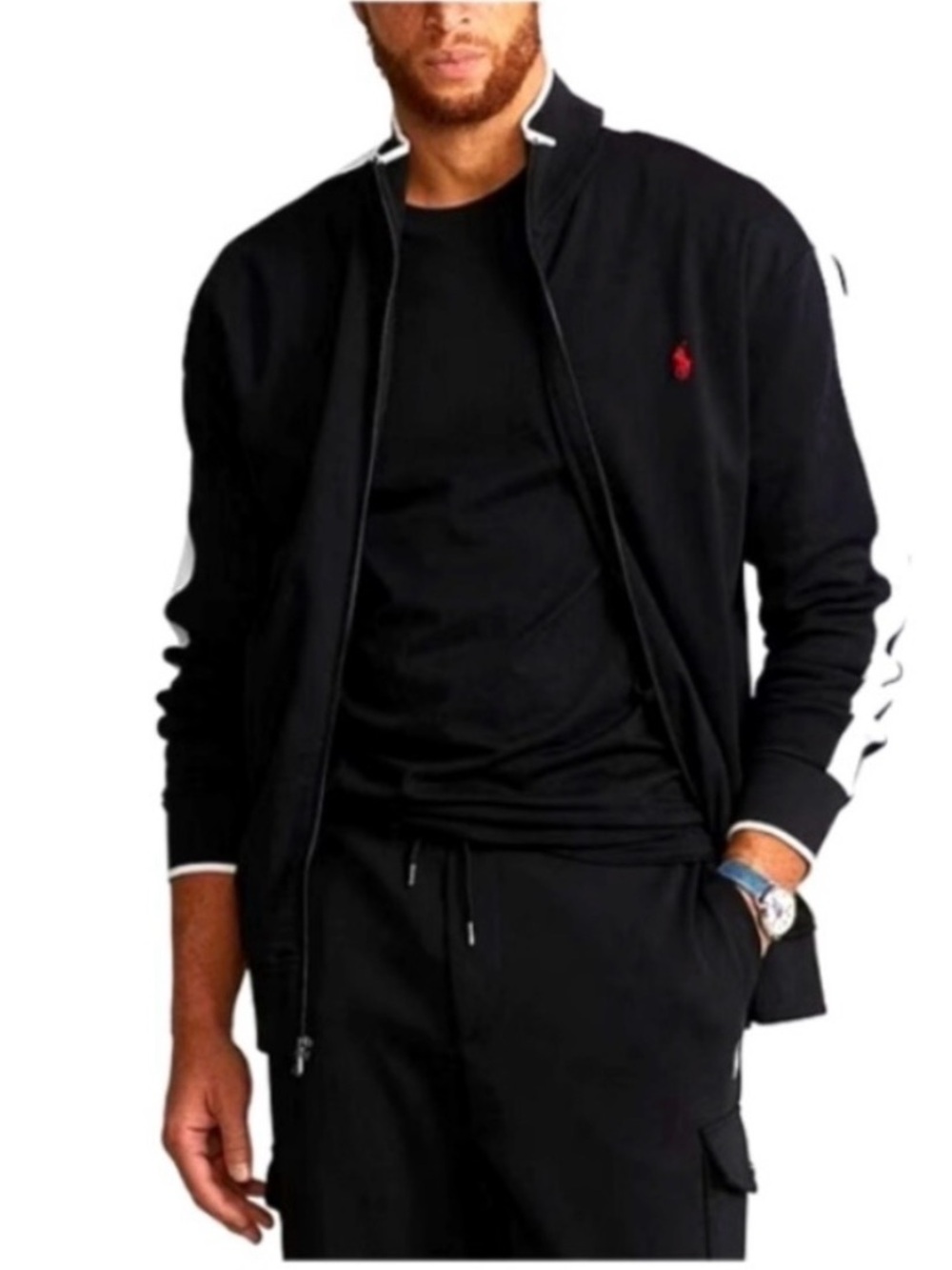 Polo by Ralph Lauren Interlock Black Track Jacket Full Zip-Up with White Trim